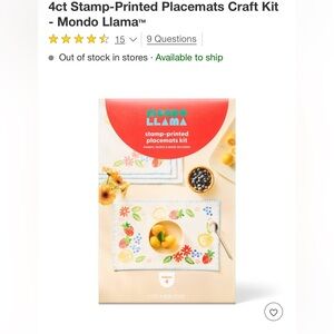 NEW Mondo Llama DIY Stamp-printed Placemat Kit, 4 placemats, stamps & paint